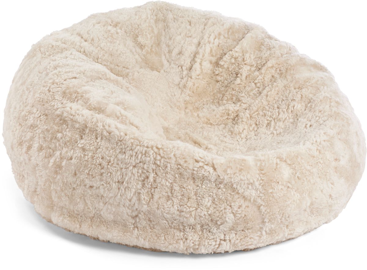 Pouf rond en peau de mouton à laine courte Perle