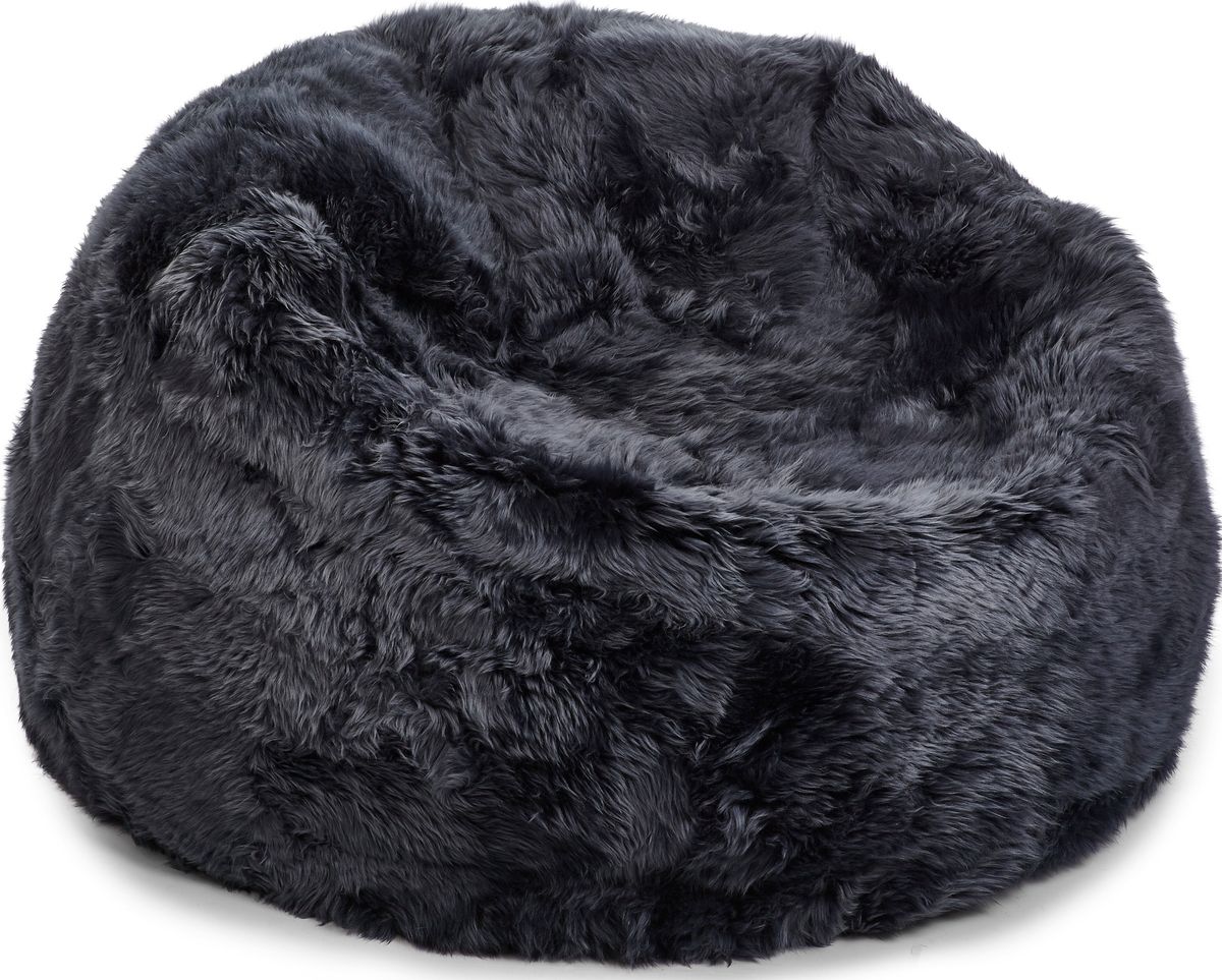 Pouf rond en peau de mouton à laine longue Marine