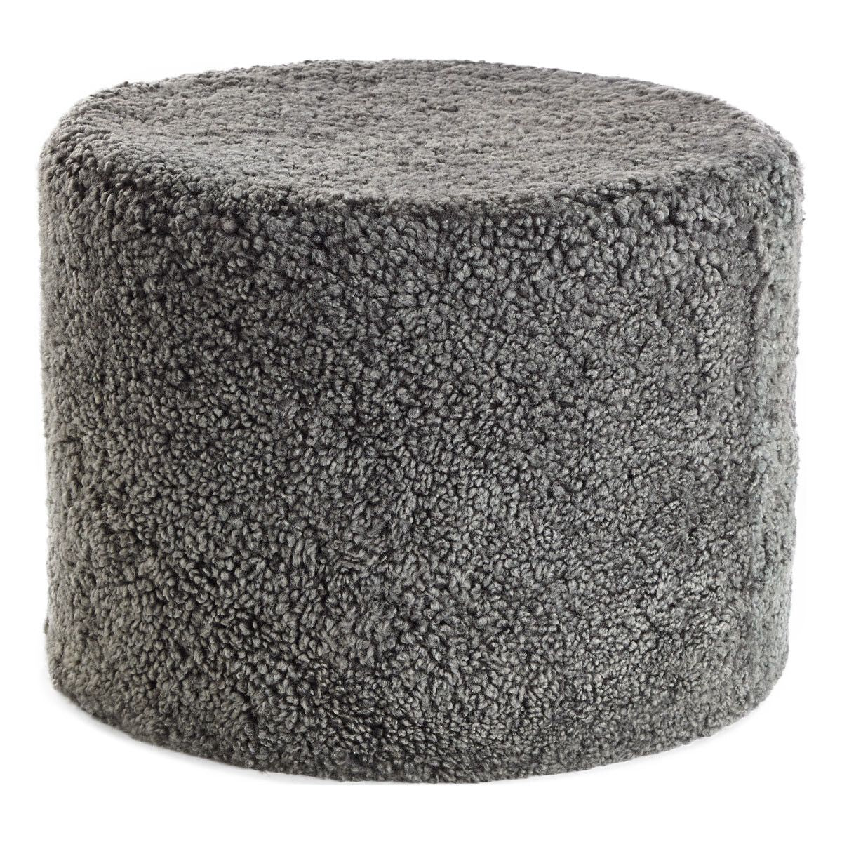 Pouf court en laine bouclée de mouton Graphite