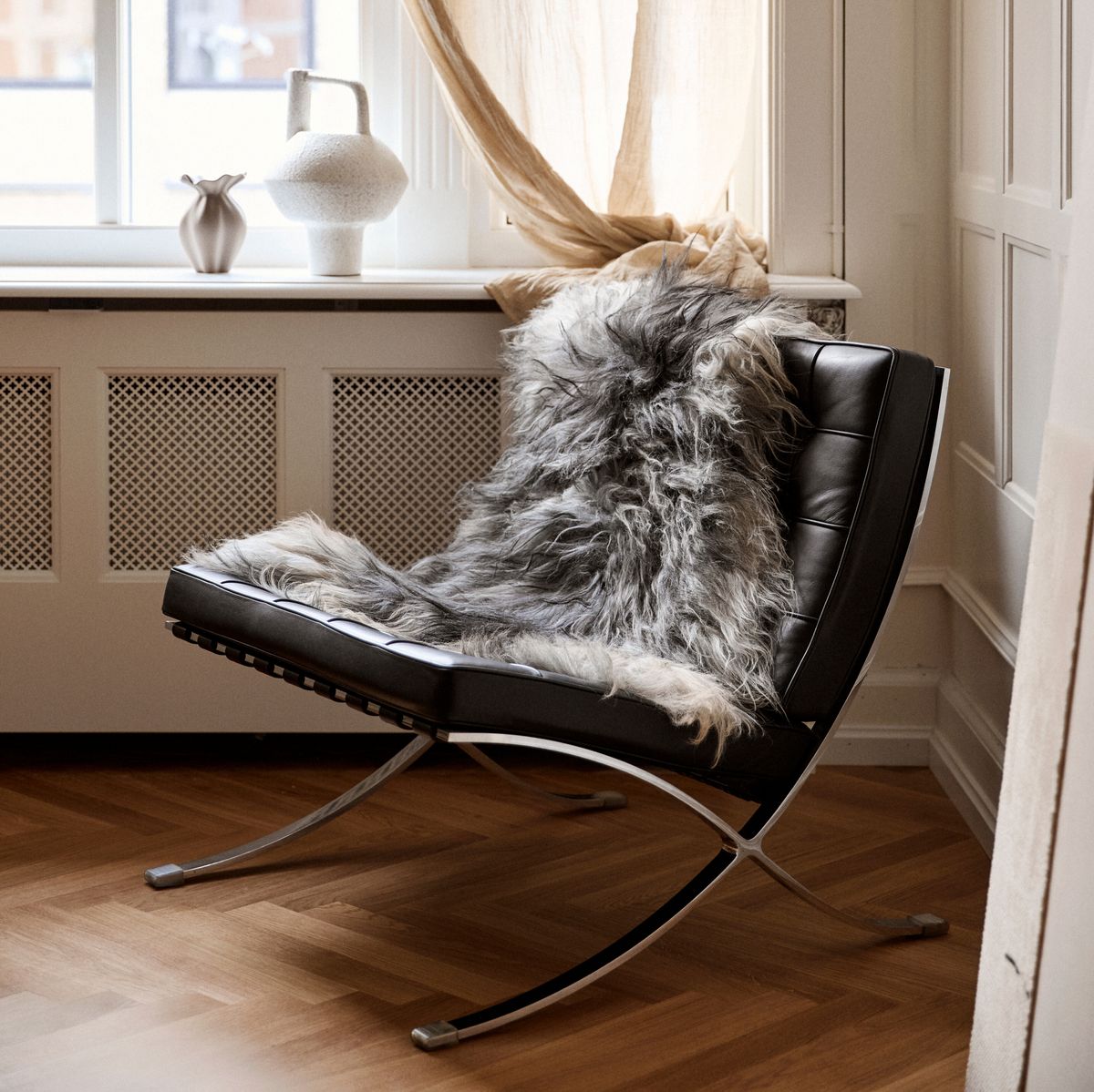 Peau de mouton islandaise | Laine longue | 120+ cm Gris Naturel