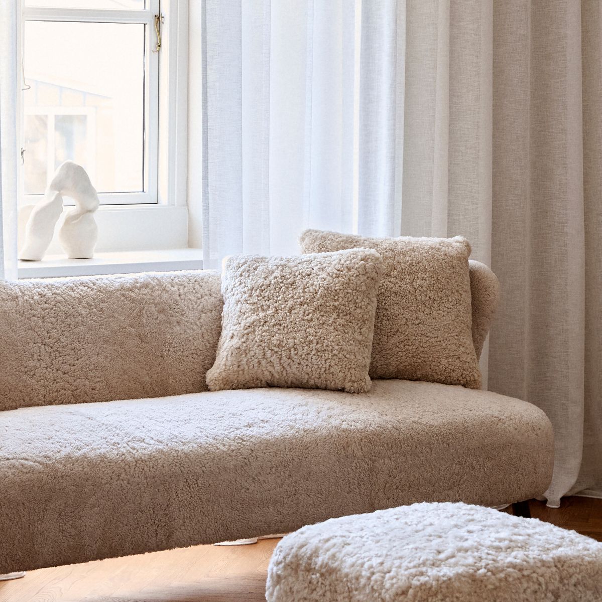 Coussin en laine courte de mouton  Anthracite