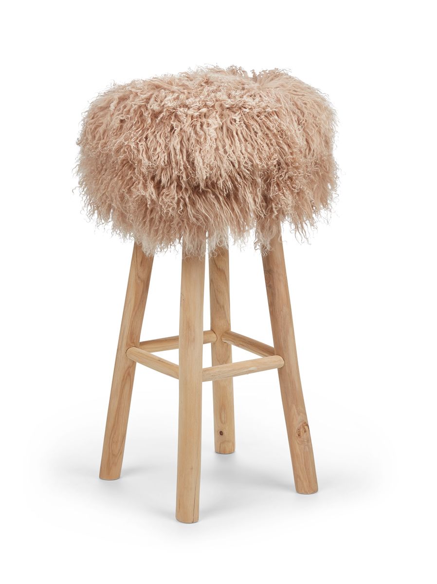 Tabouret de bar Theo + housse | Pieds en chêne | Peau de mouton du Tibet