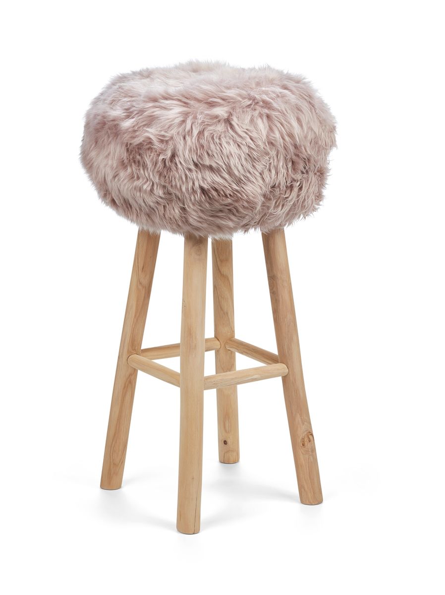 Tabouret de bar Theo + housse | Pieds en chêne | Peau de mouton de Nouvelle-Zélande Colombe