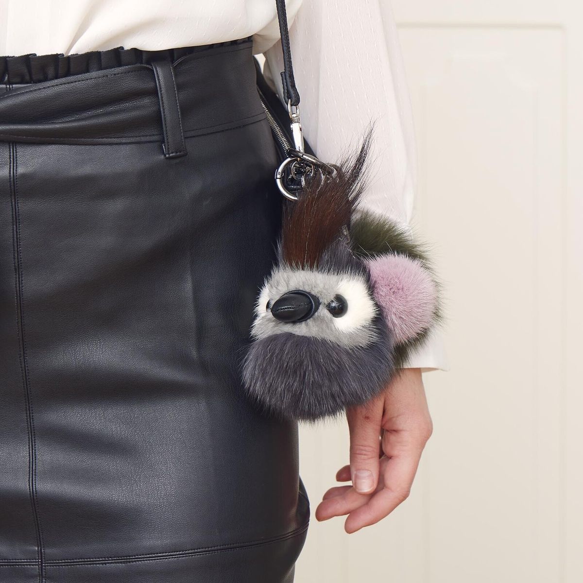 Porte-clés Pompon en vison Marbre d'automne