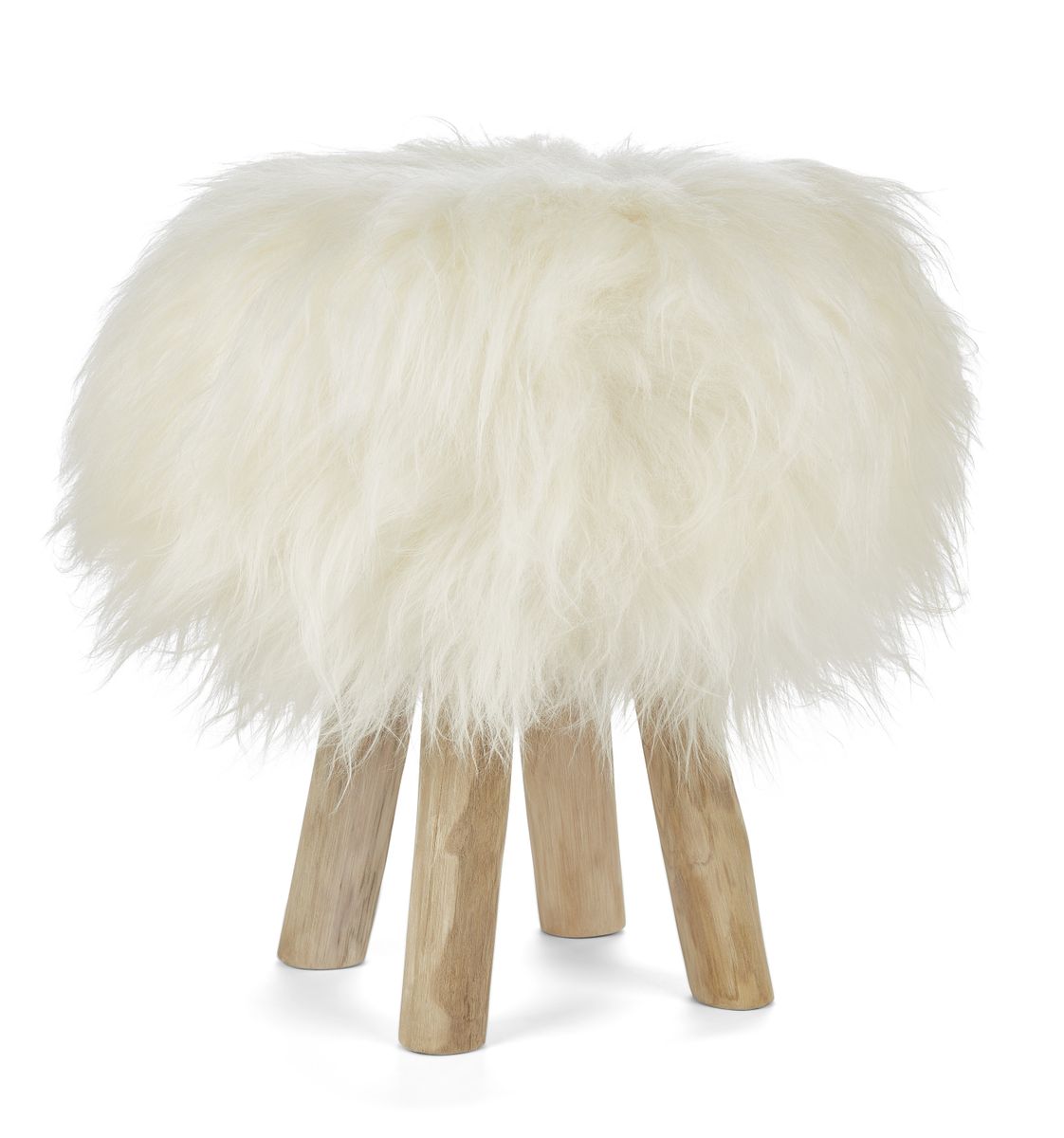 Tabouret Theo + housse | Pieds en chêne | Peau de mouton islandais Blanc Cassé