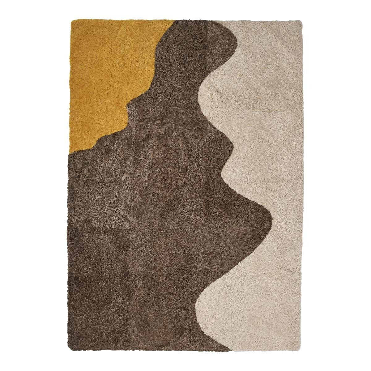 Tapis court en laine bouclée en peau de mouton River Design Jaune/Taupe/Beige