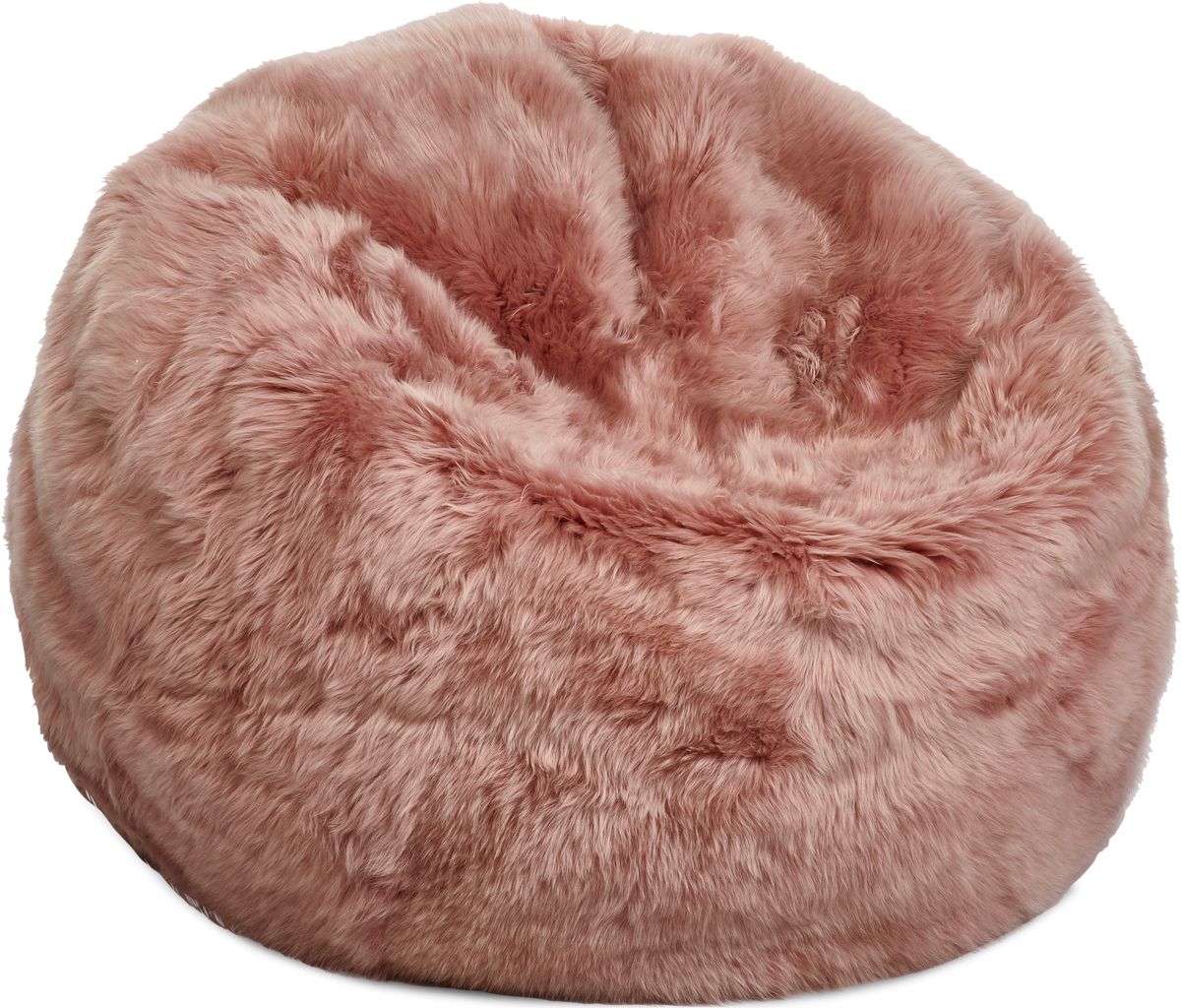 Pouf rond en peau de mouton à laine longue Rose