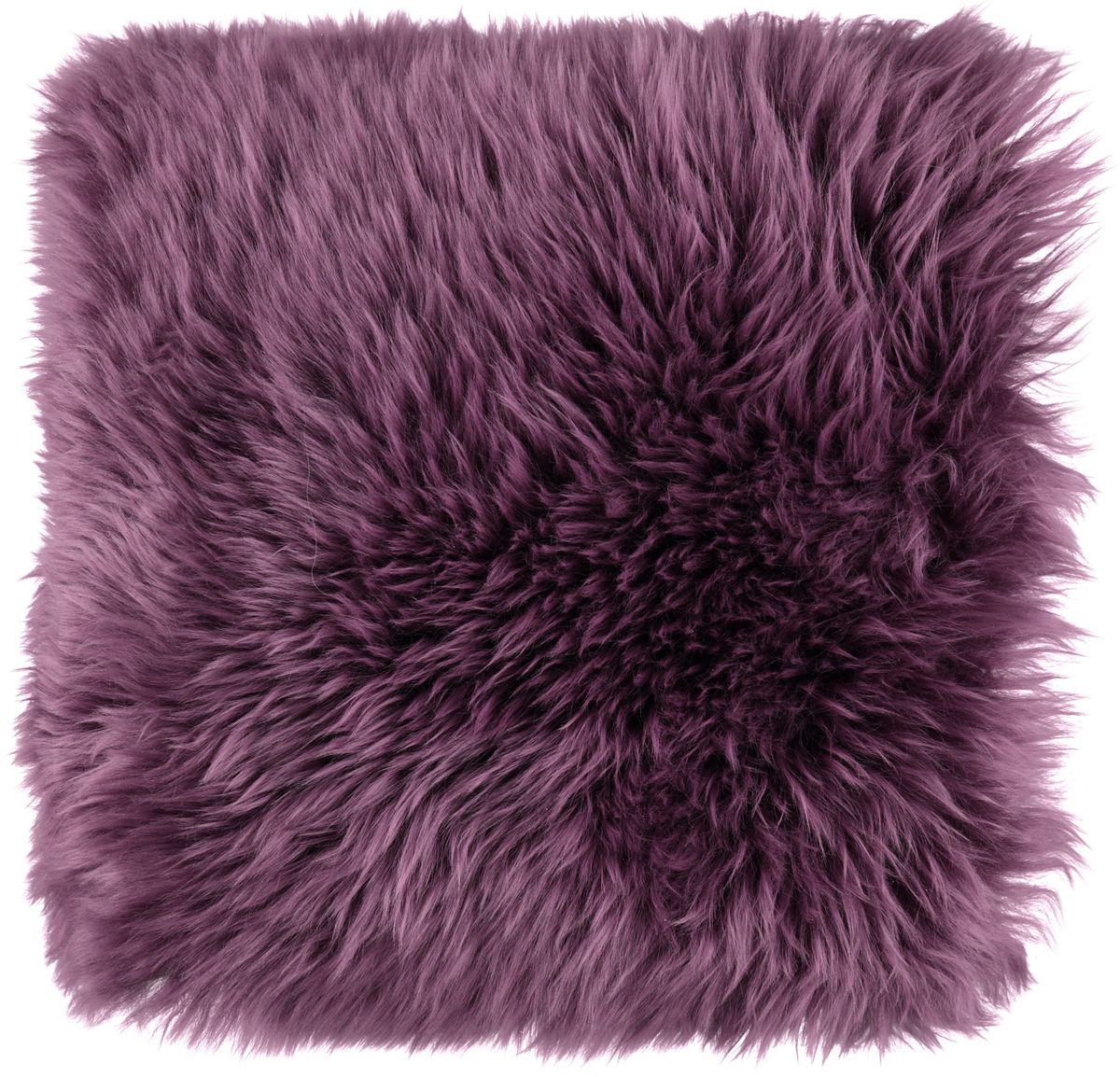 Coussin en peau de mouton longue laine Aubergine