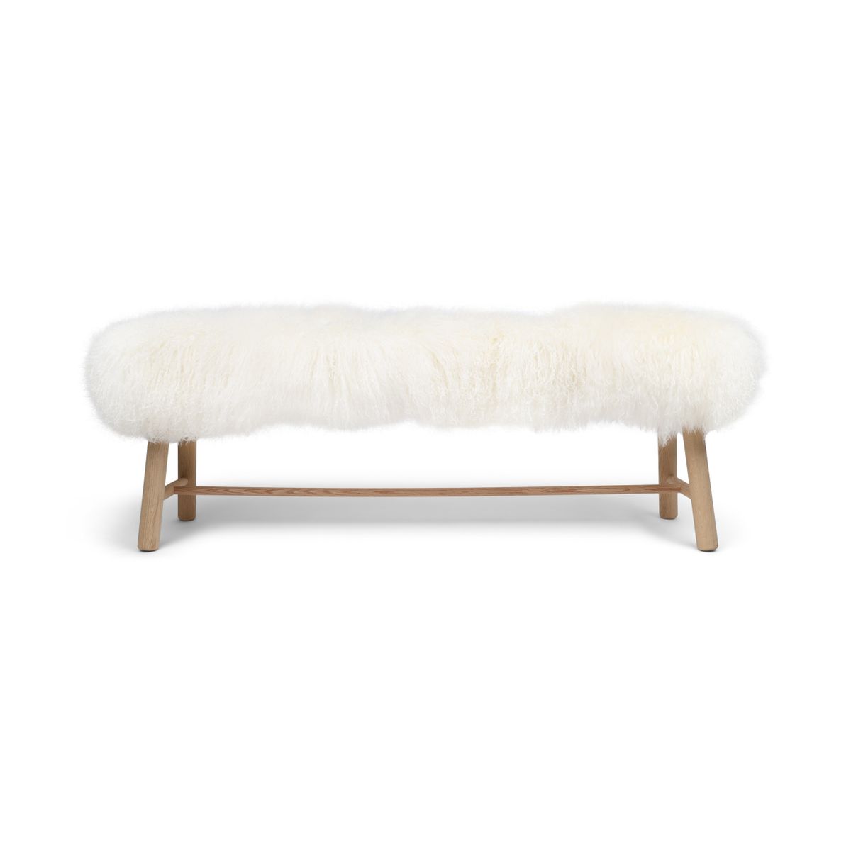 Banc en peau de mouton de Tibet | poil long | Pieds en chêne