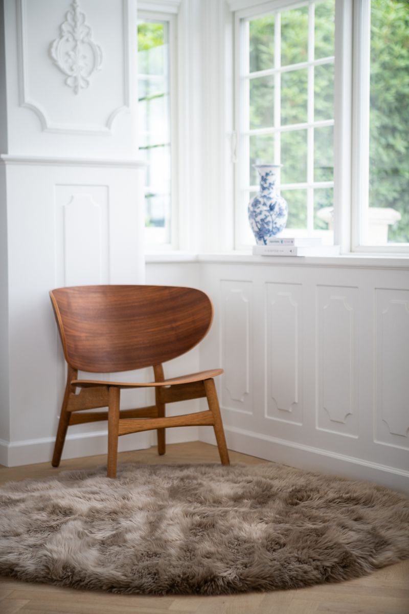 Tapis design en laine et peau de mouton Ø180 cm | Ø250 cm Taupe