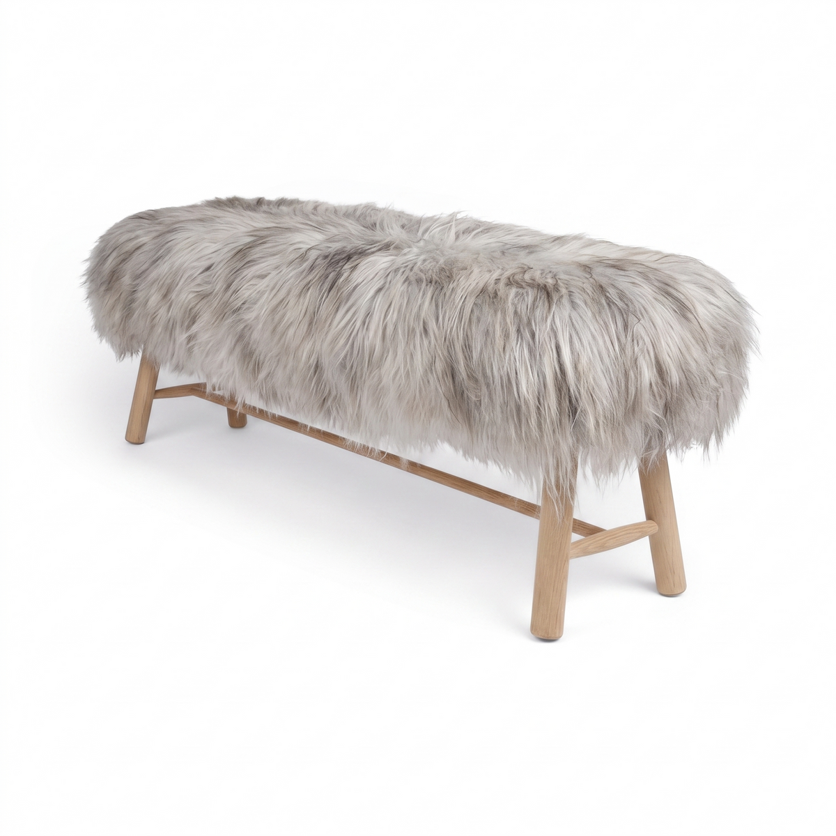 Banc Theo | Peau de mouton islandais | Pieds en chêne Gris Naturel