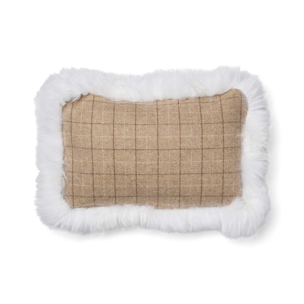 Coussin en peau de mouton longue laine Avoine-Beige/Ivoire
