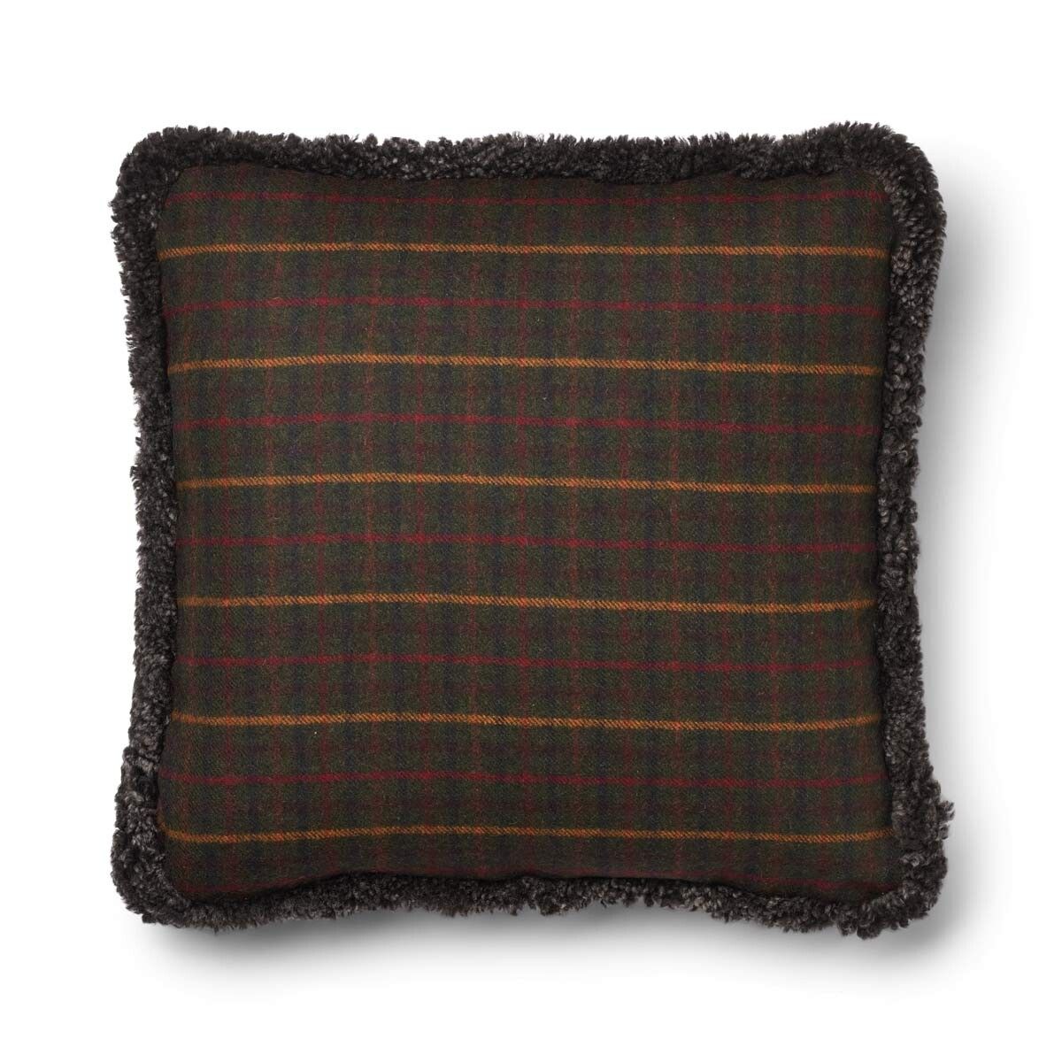 Coussin en laine courte de mouton Sapin Kilberry-Vert foncé/Cappuccino