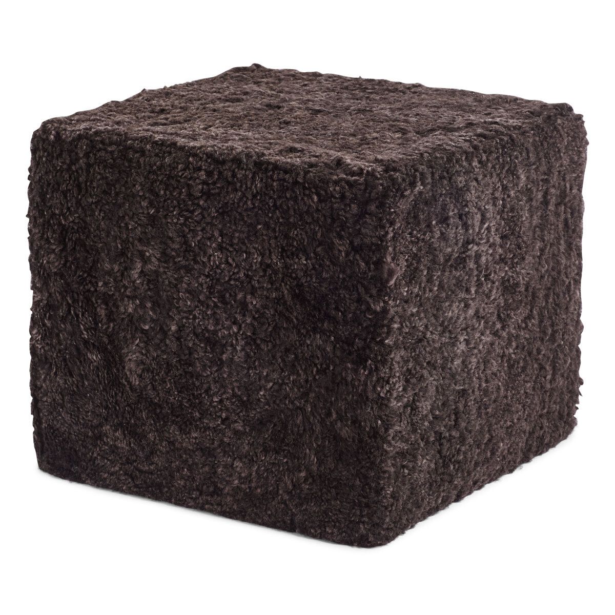 Pouf court en laine bouclée de mouton Cappuccino