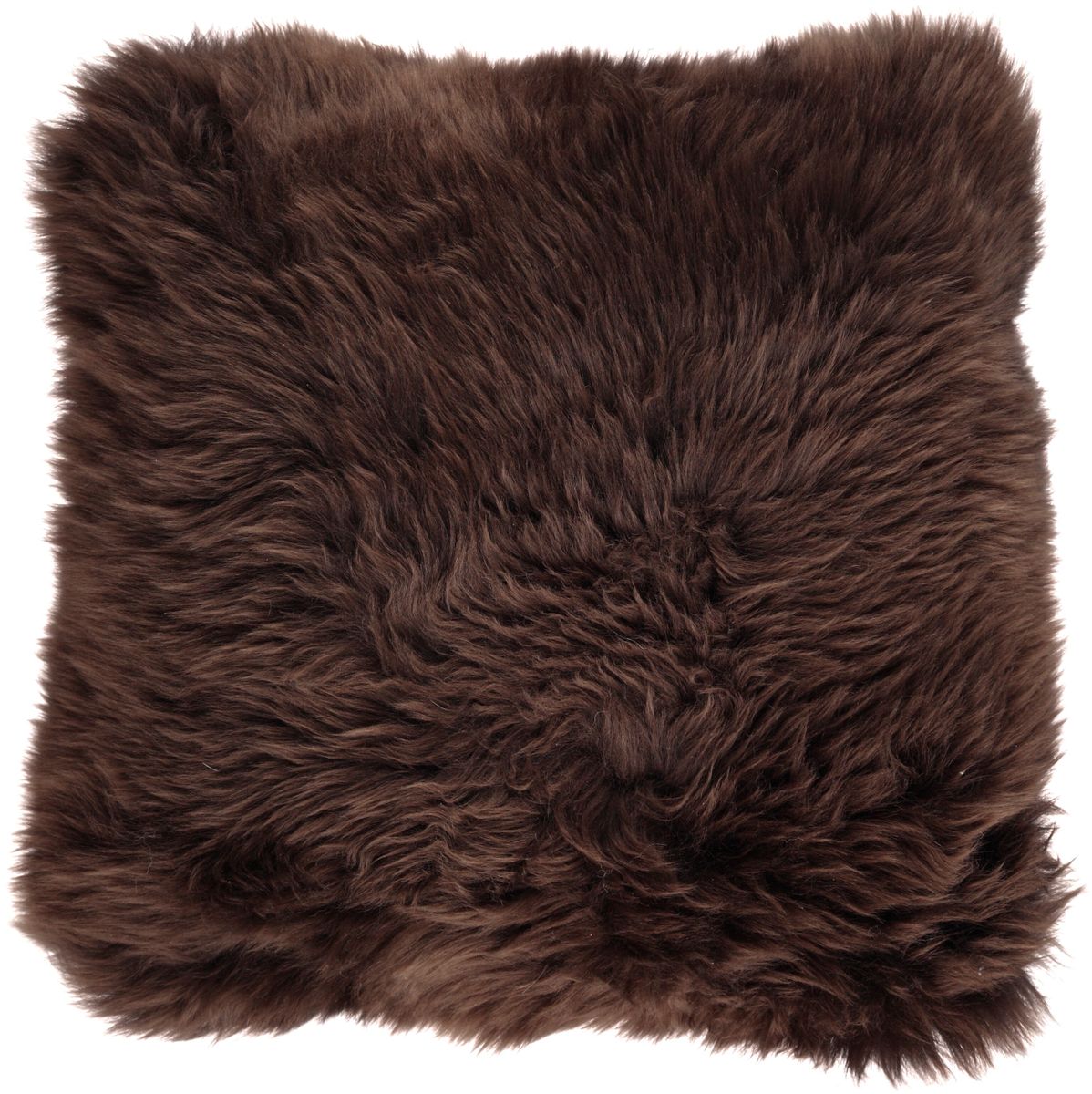 Coussin en peau de mouton longue laine Chocolat