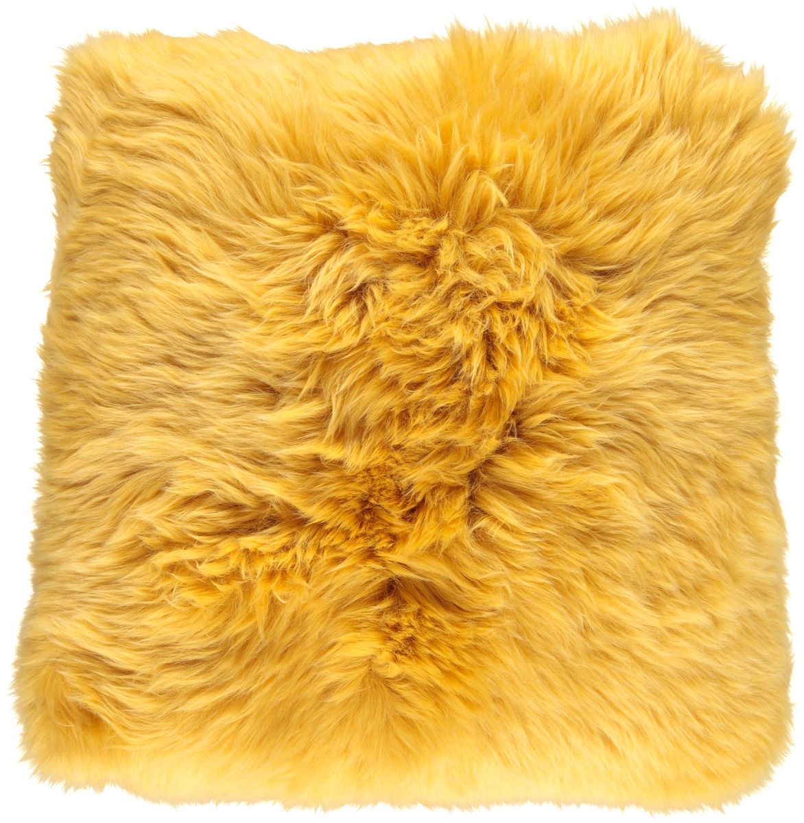 Coussin en peau de mouton longue laine Jaune Impérial