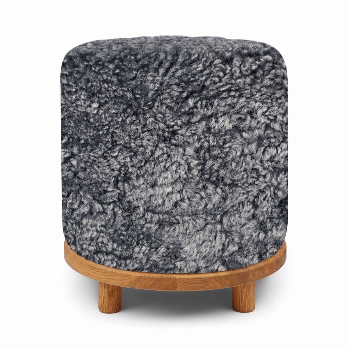 Tabouret Simon en Laine courte Gris Léger