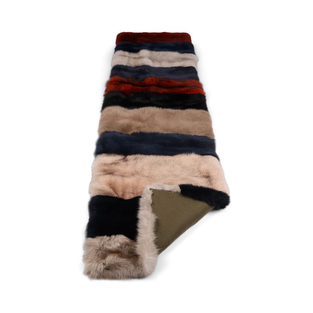 Jeté en renard premium avec revers en cachemire | Multicolore | 70 × 260 cm