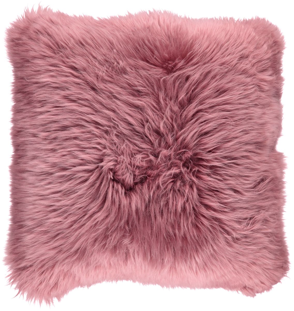 Coussin en peau de mouton longue laine Vieille Rose