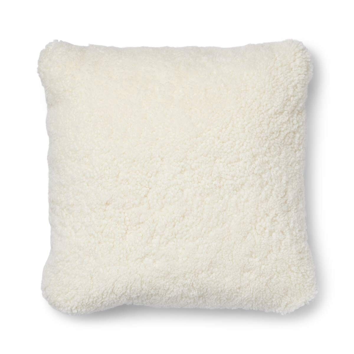 Coussin en laine courte de mouton Argent/Ivoire