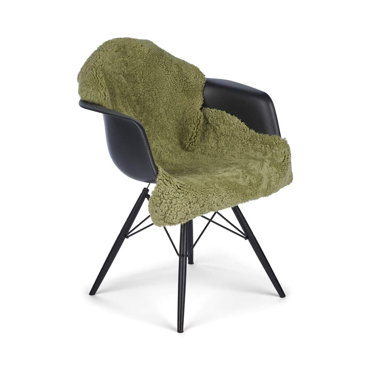 Peau de mouton à laine courte bouclée 90 cm Vert sauge
