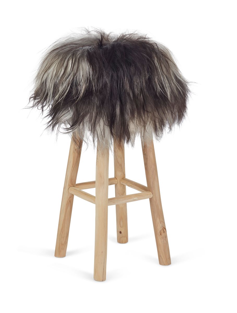 Tabouret de bar Theo + housse | Pieds en chêne | Peau de mouton islandais