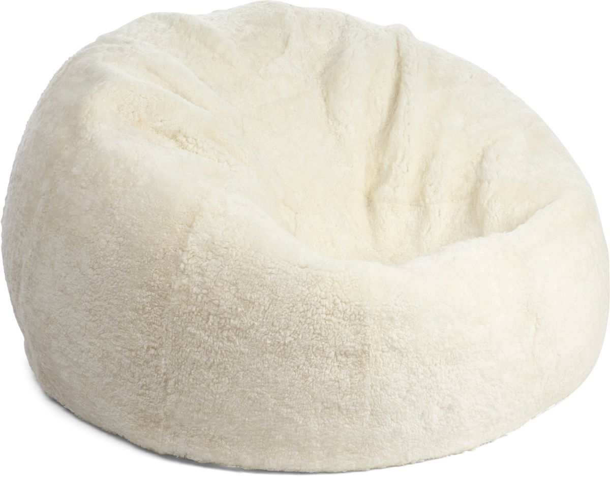 Pouf rond en peau de mouton à laine courte Ivoire