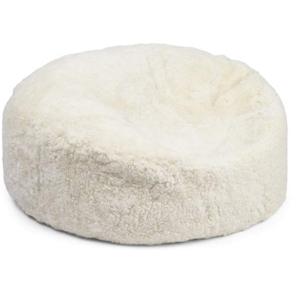 Pouf rond en peau de mouton à laine courte Ivoire
