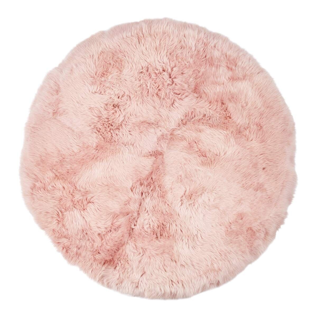 Tapis design en laine et peau de mouton ø140 cm Rose