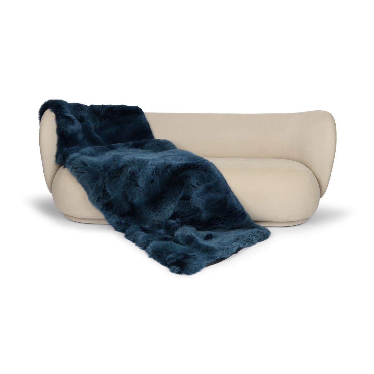 Plaid Premium en Fourrure de Renard | Doublure Cachemire | Bleu Indigo | 80x260 cm