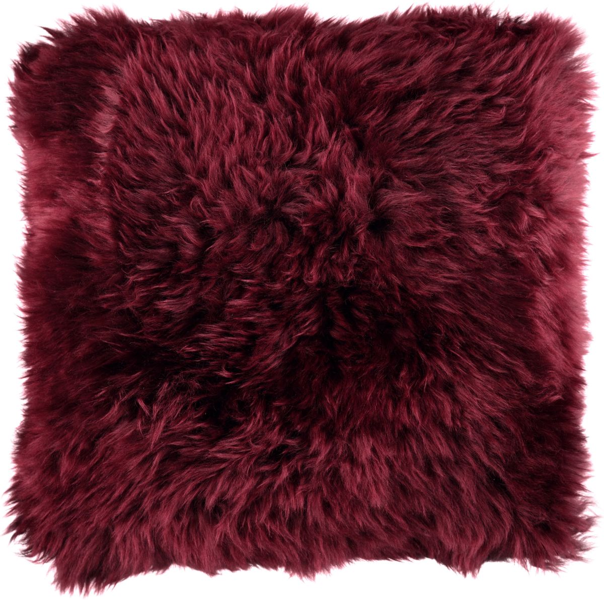 Coussin en peau de mouton longue laine Bordeaux