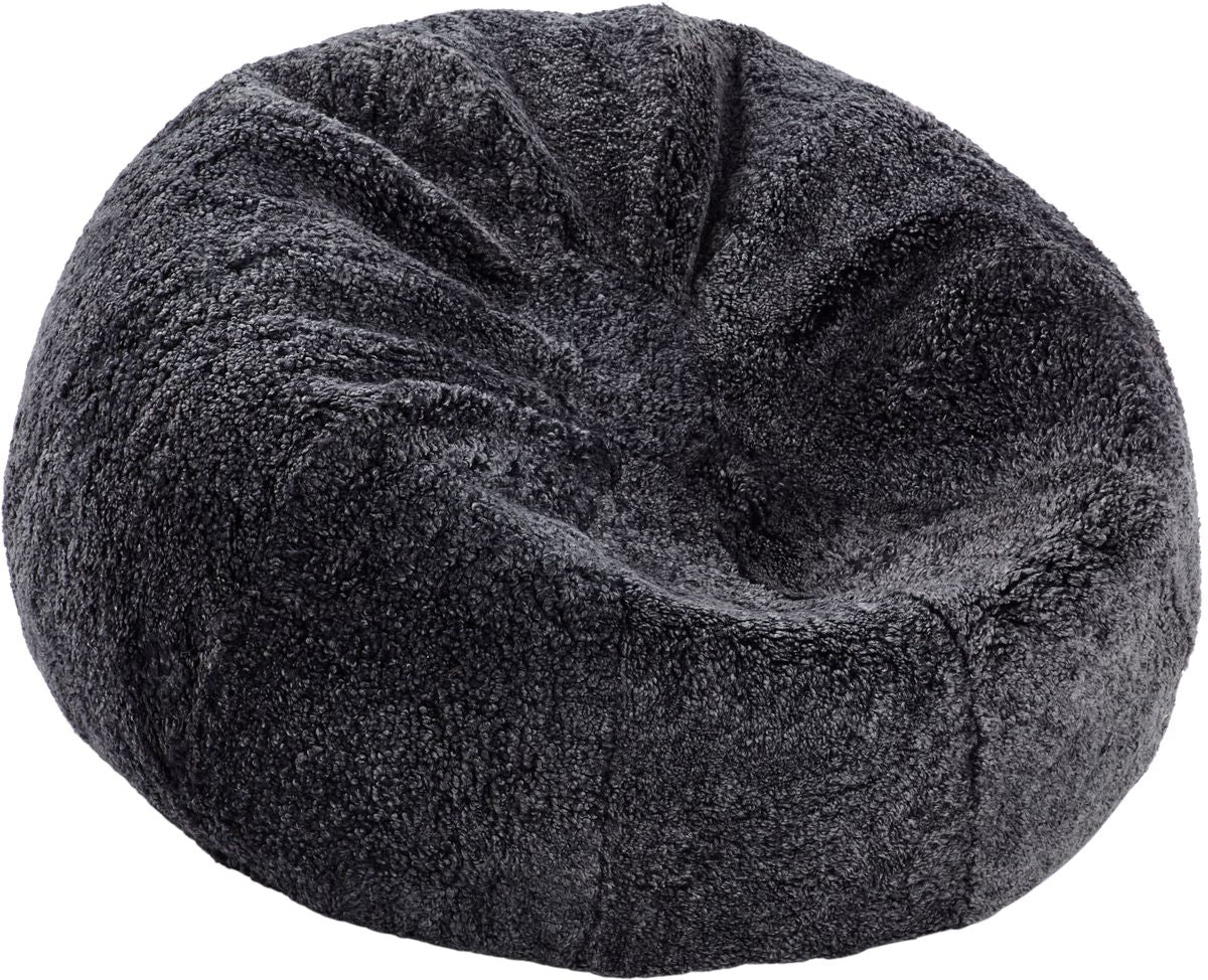 Pouf rond en peau de mouton à laine courte Anthracite