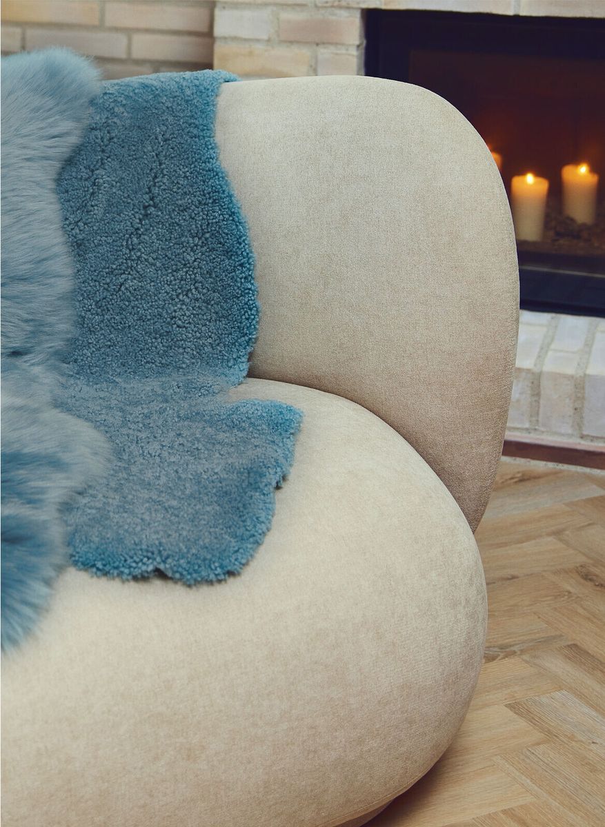 Peau de mouton de Nouvelle-Zélande | Poils courts bouclés | Tapis 100 cm Bleu fumée