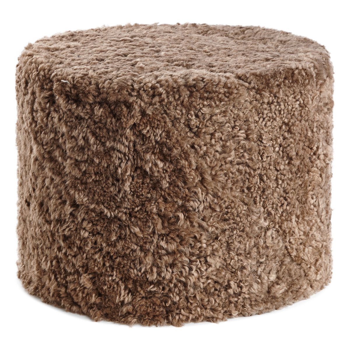 Pouf court en laine bouclée de mouton Taupe