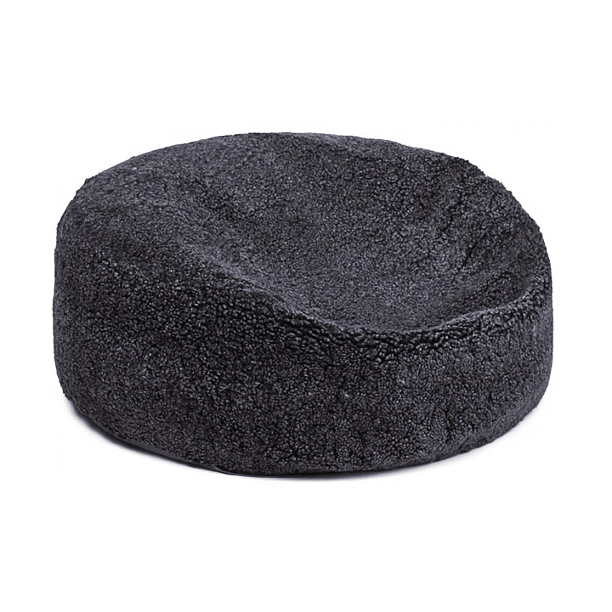 Pouf rond en peau de mouton à laine courte Anthracite