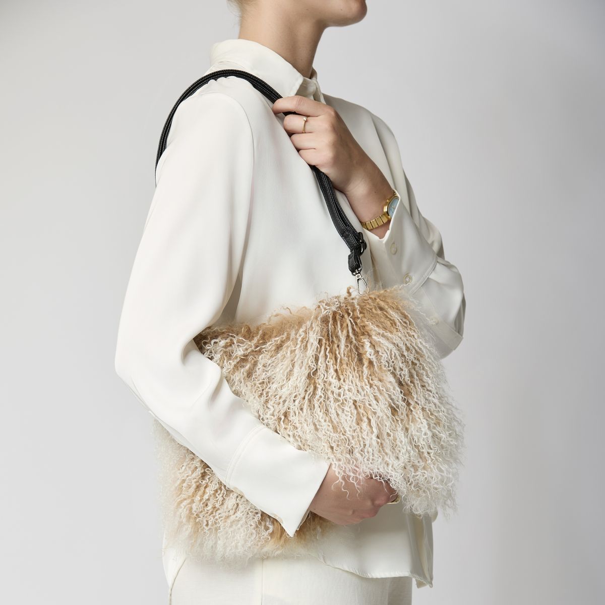 Sac manchon Jasmin en fourrure Vert sauge