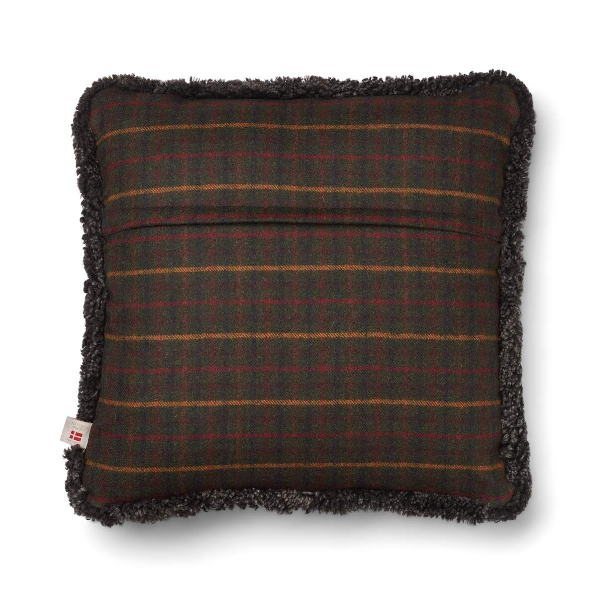 Coussin en laine courte de mouton Sapin Kilberry-Vert foncé/Cappuccino