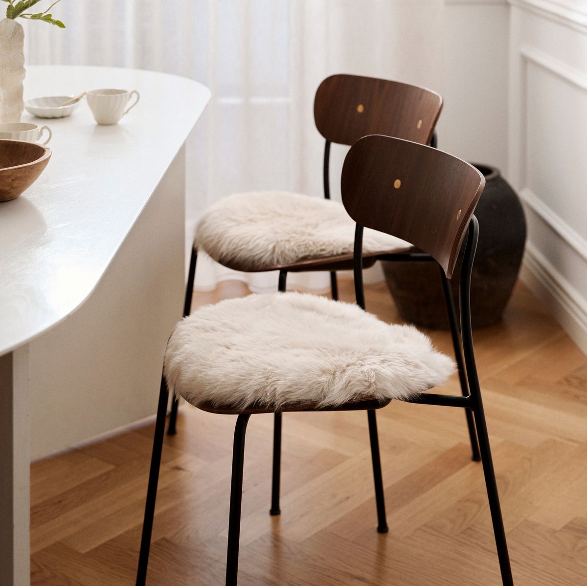 Dessus de siège en peau de mouton | Laine longue | Ø38 cm Aubergine