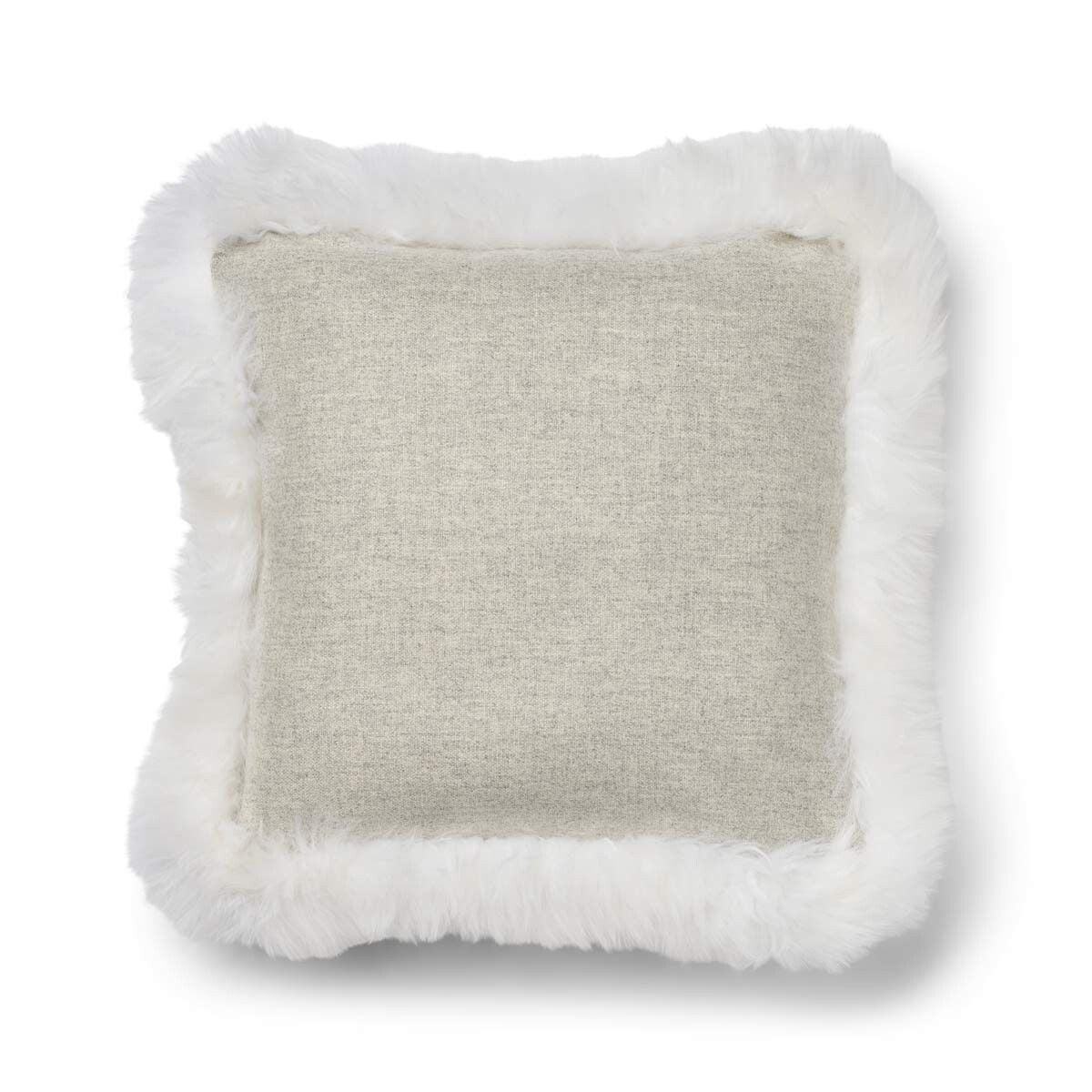 Coussin en peau de mouton longue laine Argent/Ivoire