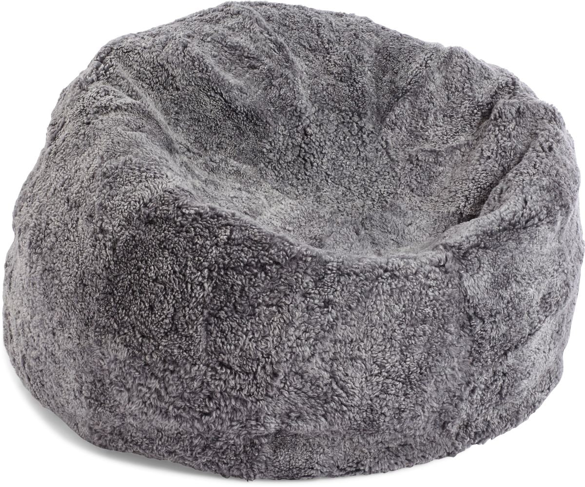 Pouf rond en peau de mouton à laine courte Gris Léger