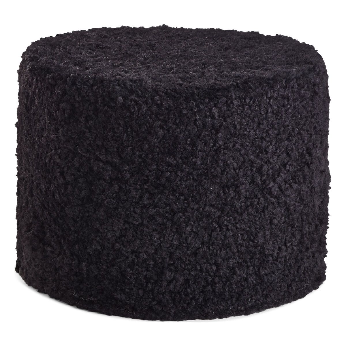 Pouf court en laine bouclée de mouton Noir