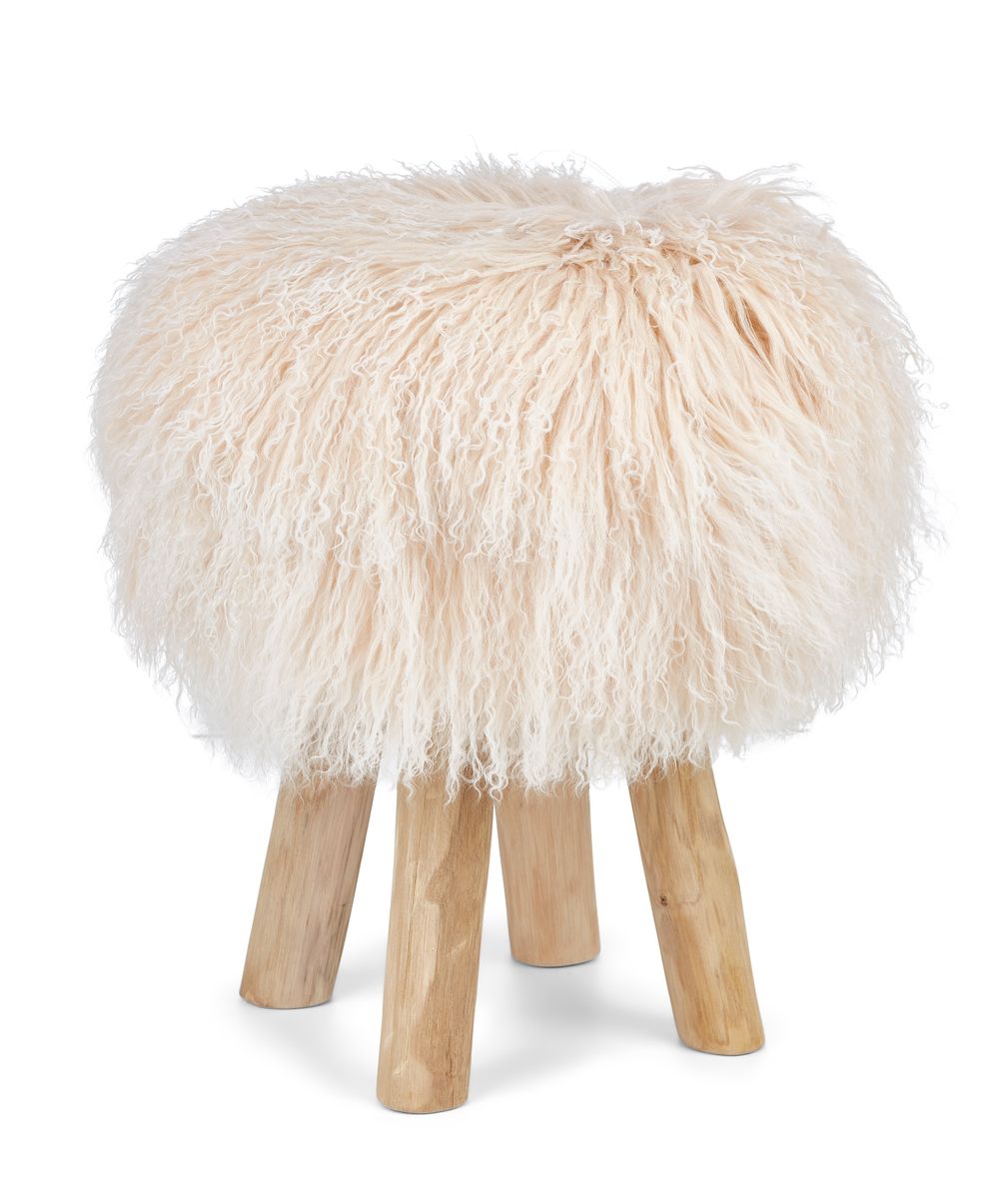 Tabouret Theo + housse | Pieds en chêne | Peau de mouton du Tibet