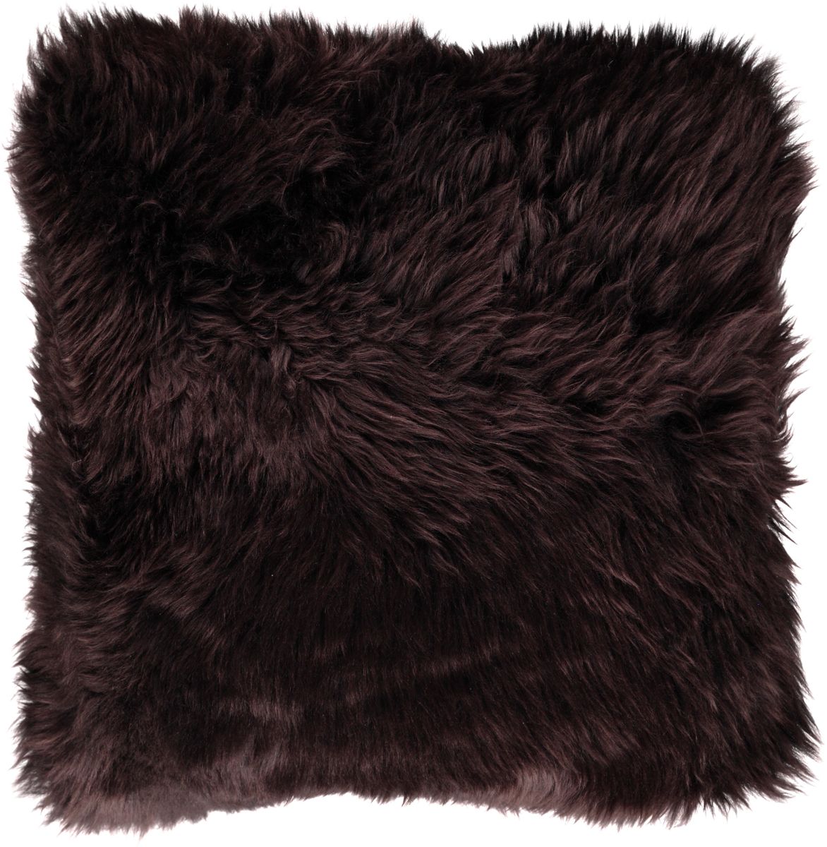 Coussin en peau de mouton longue laine Chocolat