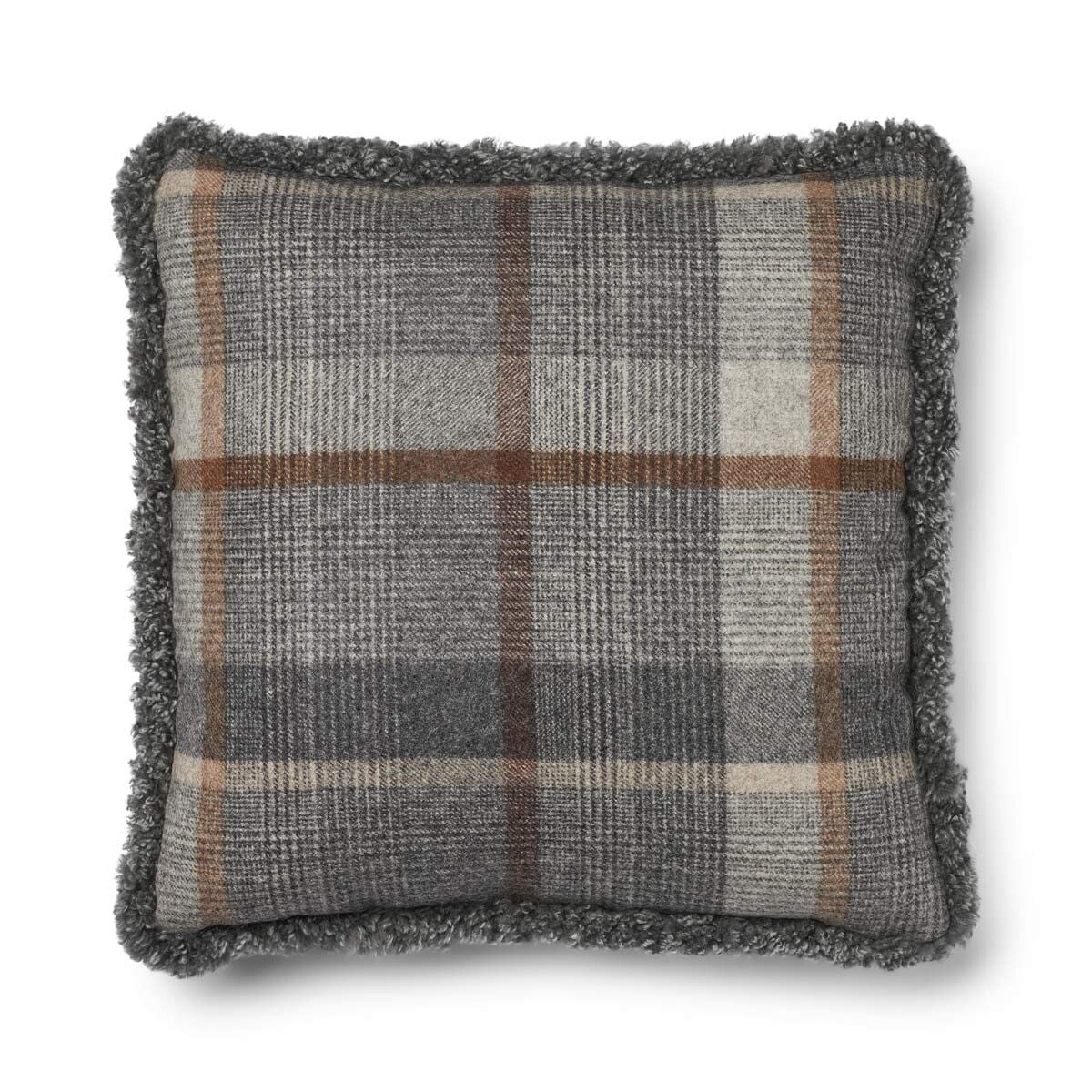 Coussin en laine courte de mouton Glencheck-Gris/Gris clair