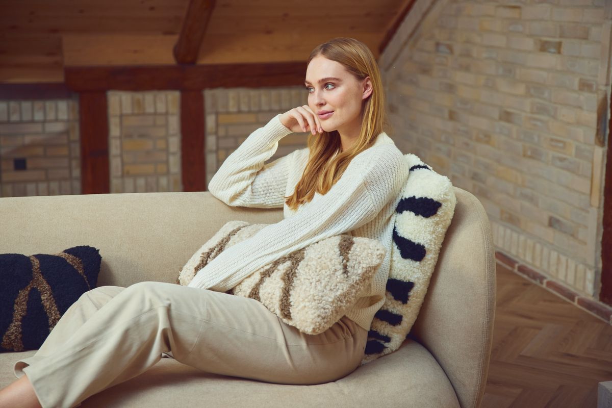 Coussin zébré Ivoire/Noir