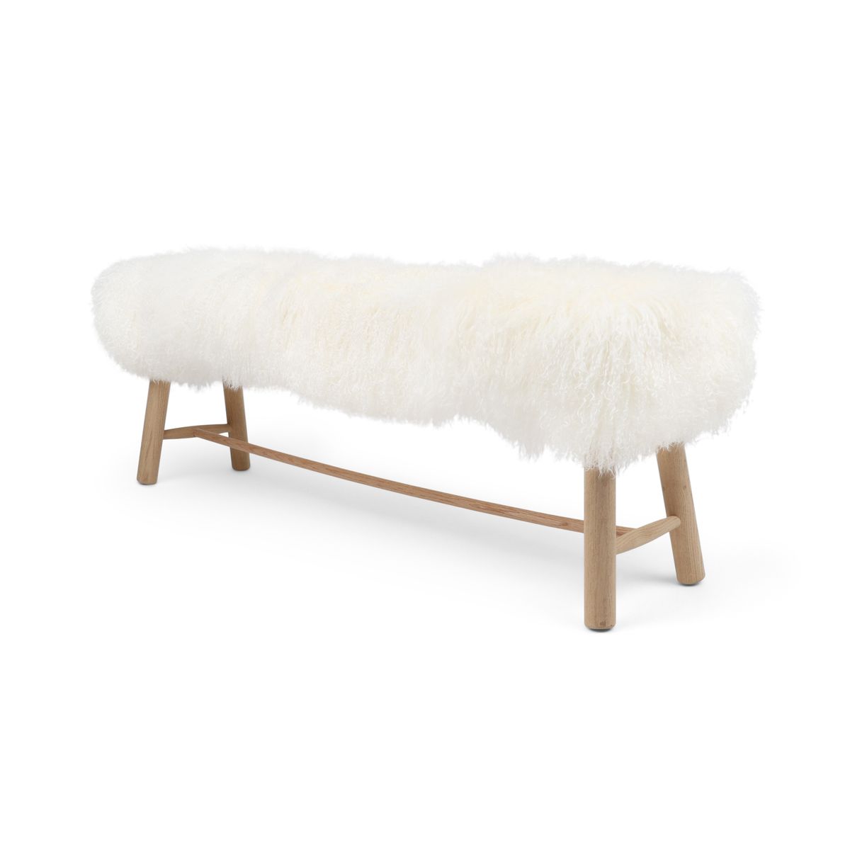 Banc en peau de mouton de Tibet | poil long | Pieds en chêne