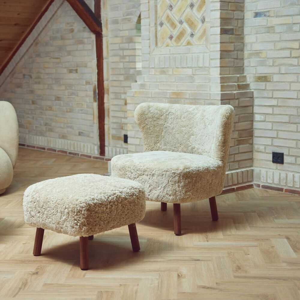 Repose-pieds Emily | Peau de mouton | Laine courte Anthracite