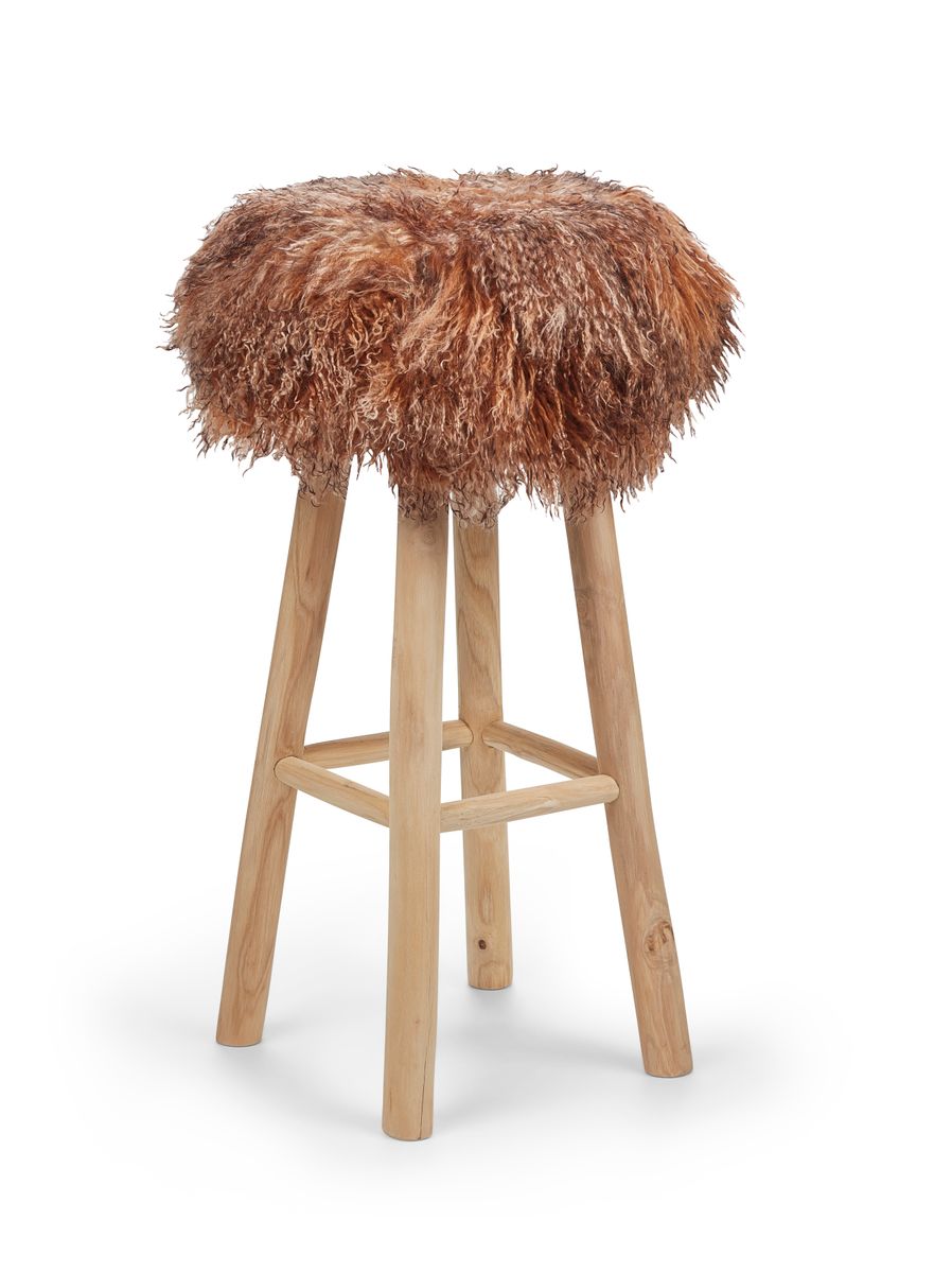 Tabouret de bar Theo + housse | Pieds en chêne | Peau de mouton du Tibet Coucher de soleil