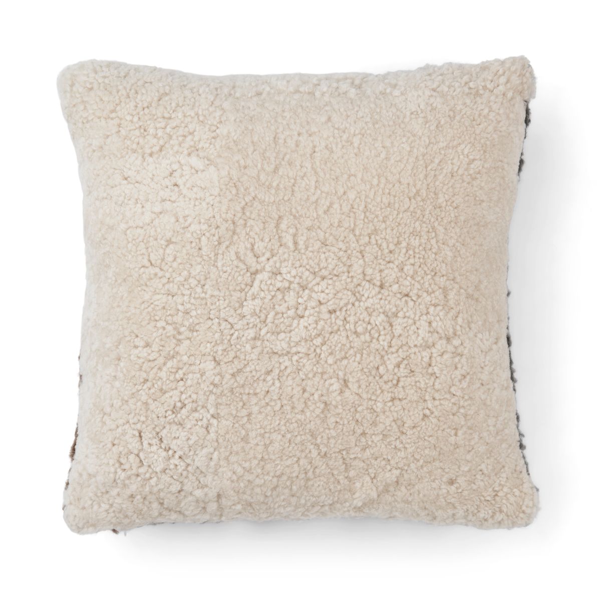 Coussin en laine courte de mouton Taupe/Gris foncé/Beige