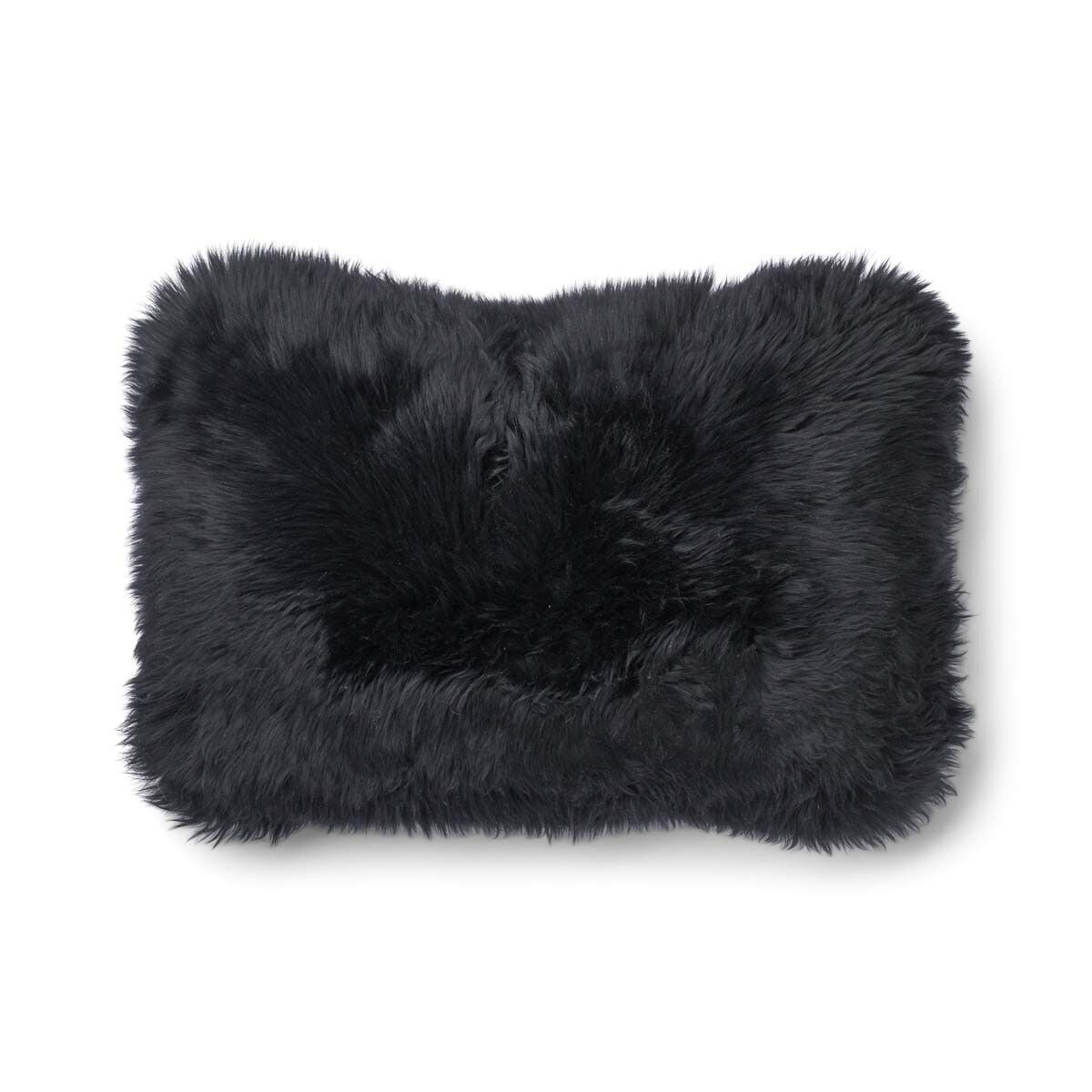 Coussin en peau de mouton longue laine Fusain/Noir